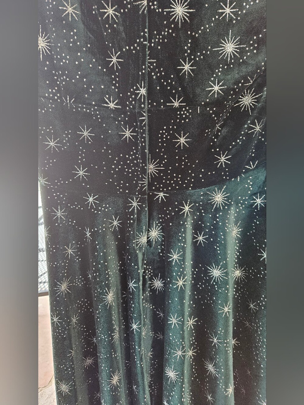 Unique Vintage Delores Velvet Celestial Swing Dress Green Silver Stars XL 14 - Picture 6 of 14